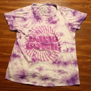 DAVID BOWIE TIE-DYE TEE - Medium // Music Rock Band T-Shirt Purple Graphic Logo